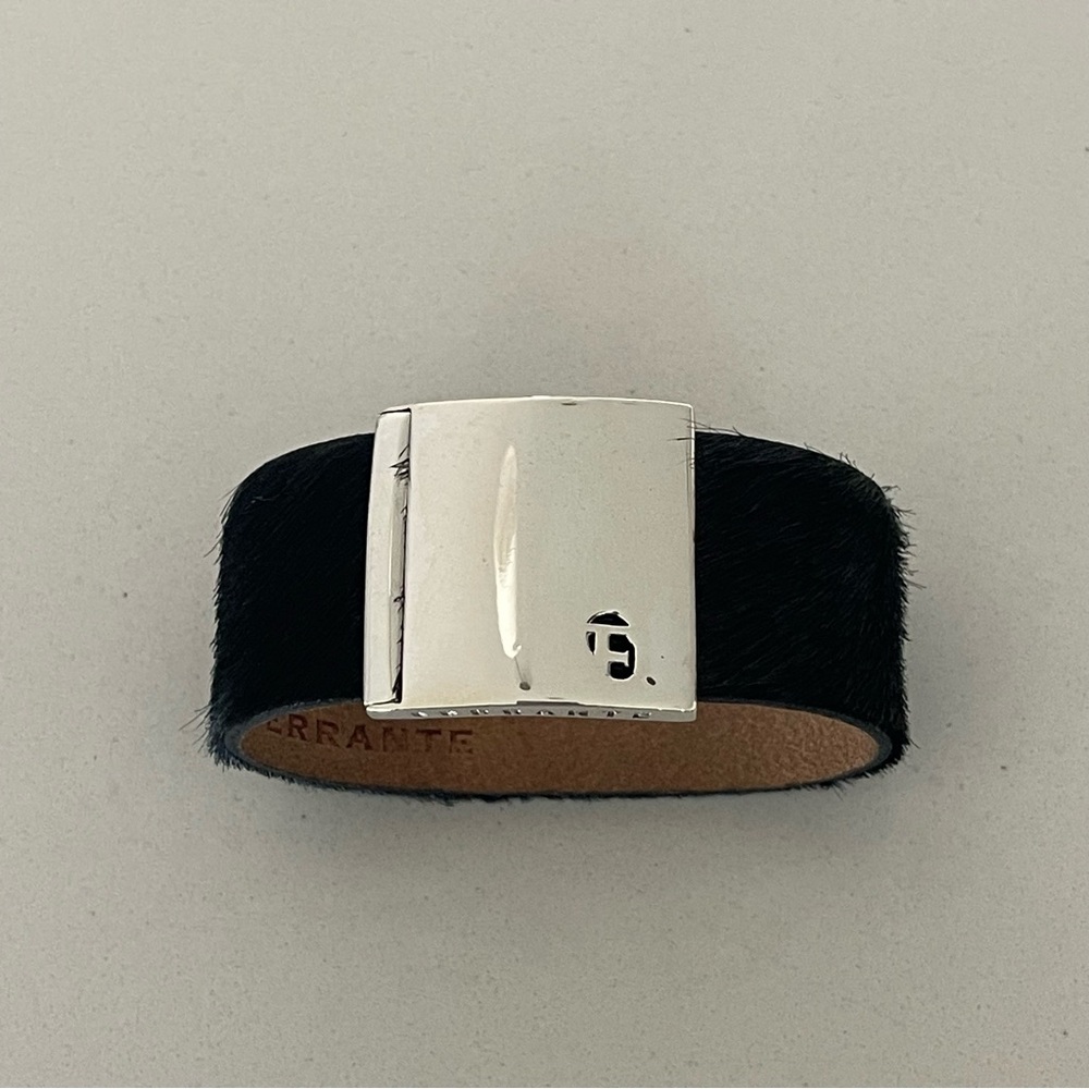 Ferrante Black leather Pony hair Bracelet with Sterling Silver 925 buckle